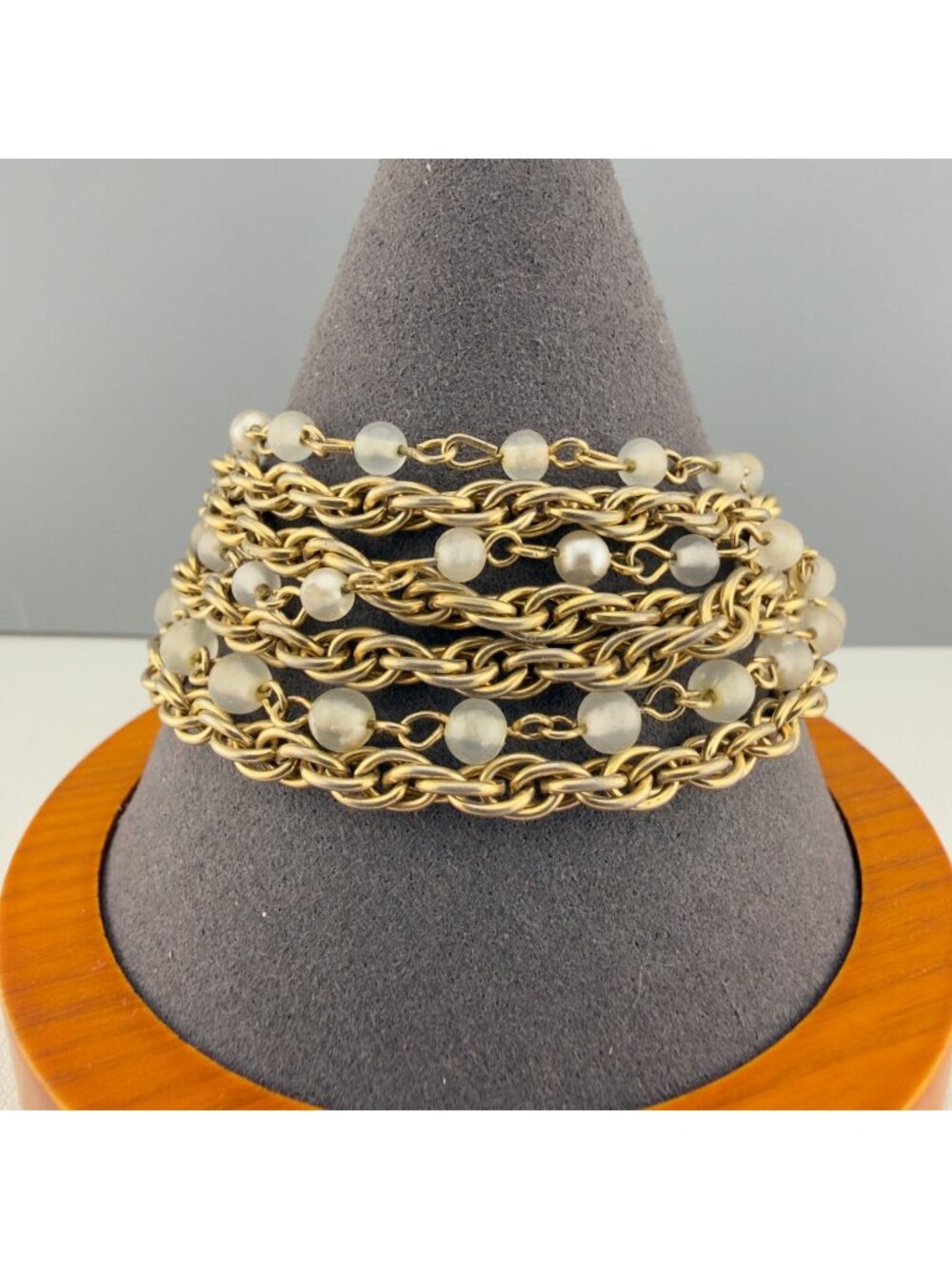 Vintage Multi Chain Bracelet Gold Tone Multi Strand Beaded